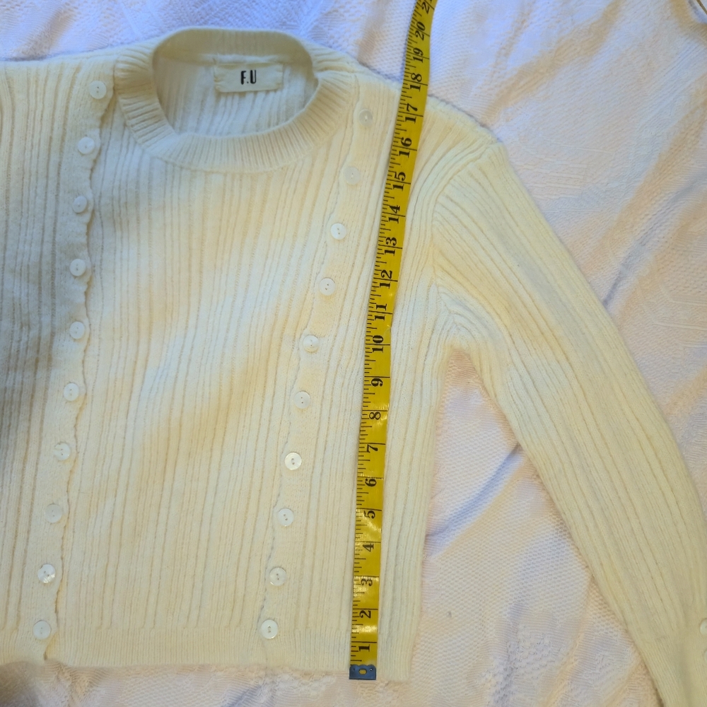 YesStyle Cream Cardigan Sweater Ribbed Knit w/ Buttons Korean Style One Size - Picture 5 of 7